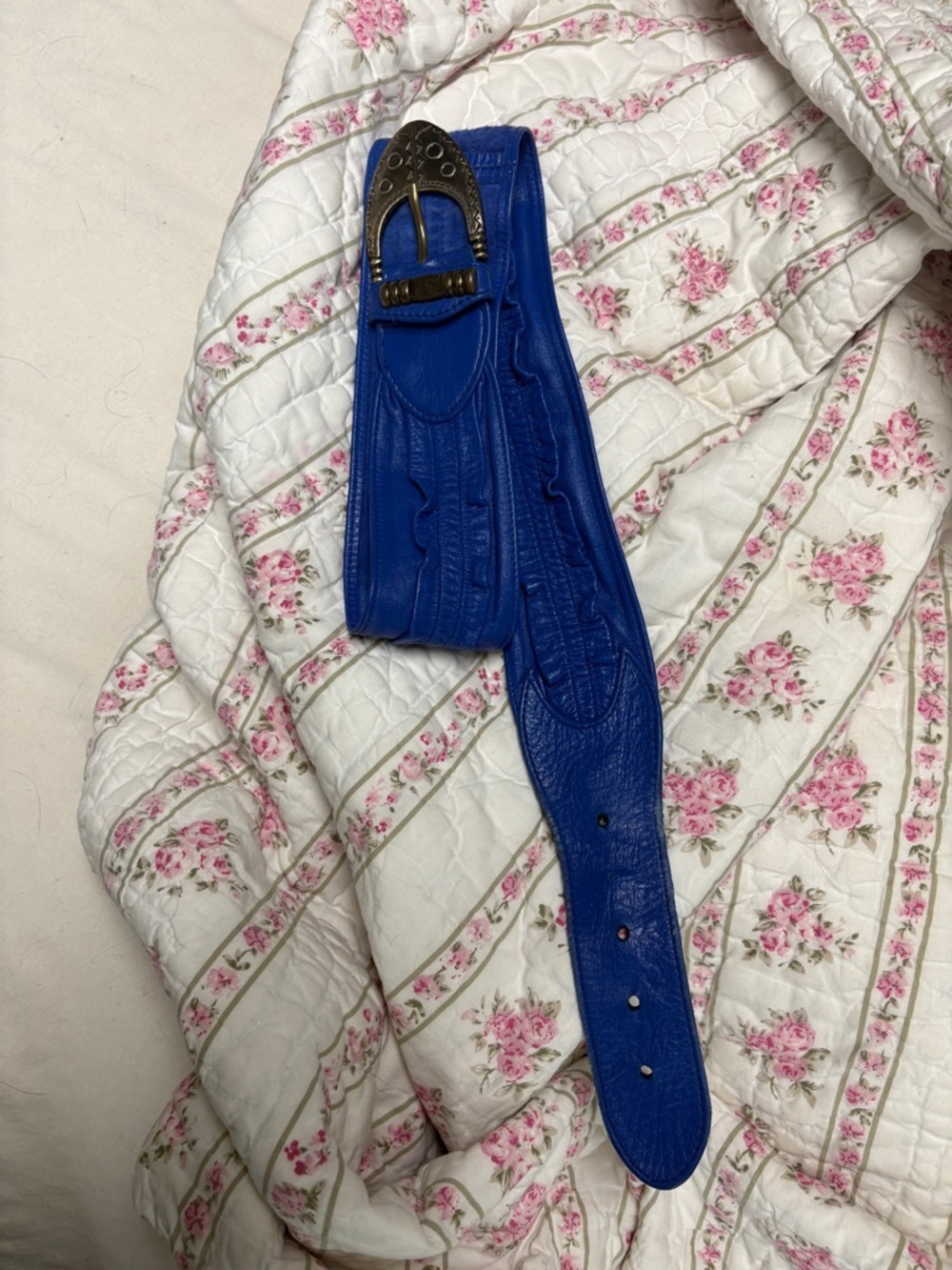 Vintage Blue Leather Belt with 88 Stamped Buckle - Picture 3 of 6